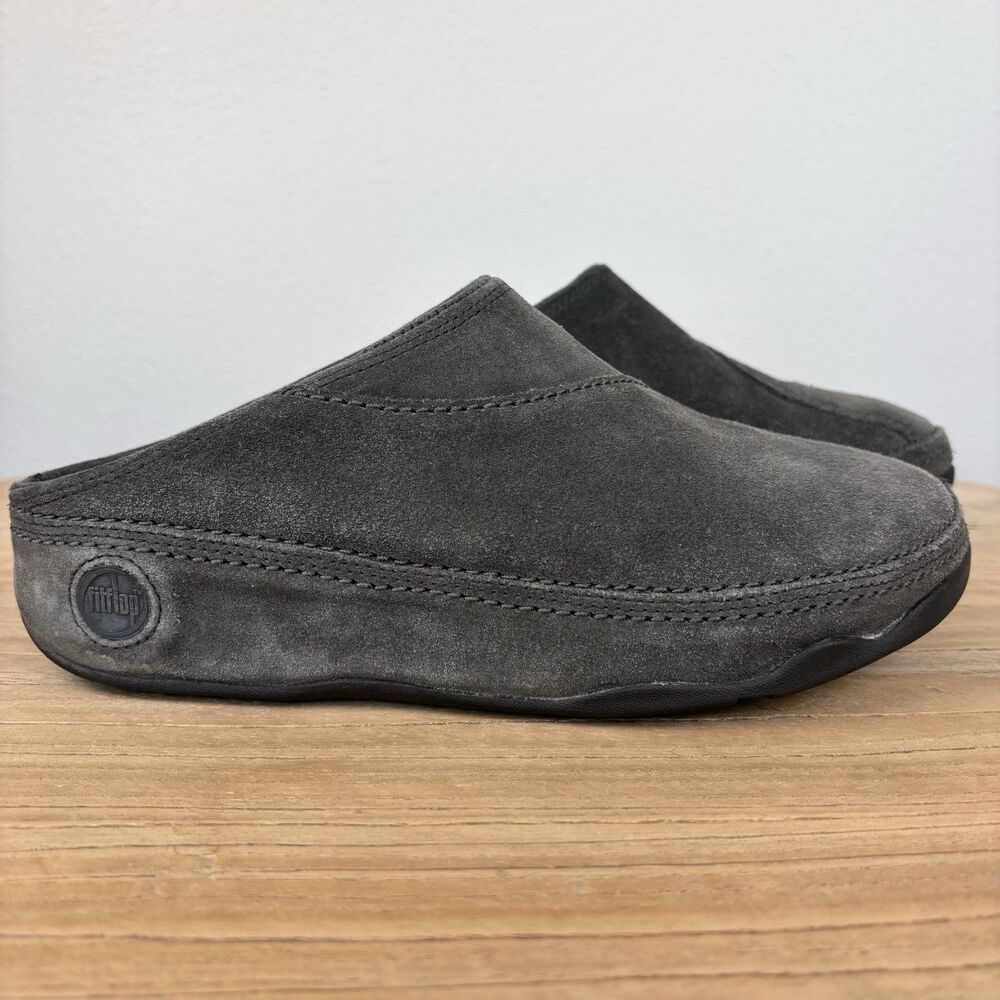 FitFlop Clogs Womens 8 Suede Slip On Mules Shoe Gray Walking Work Out Comfort - Picture 12 of 14